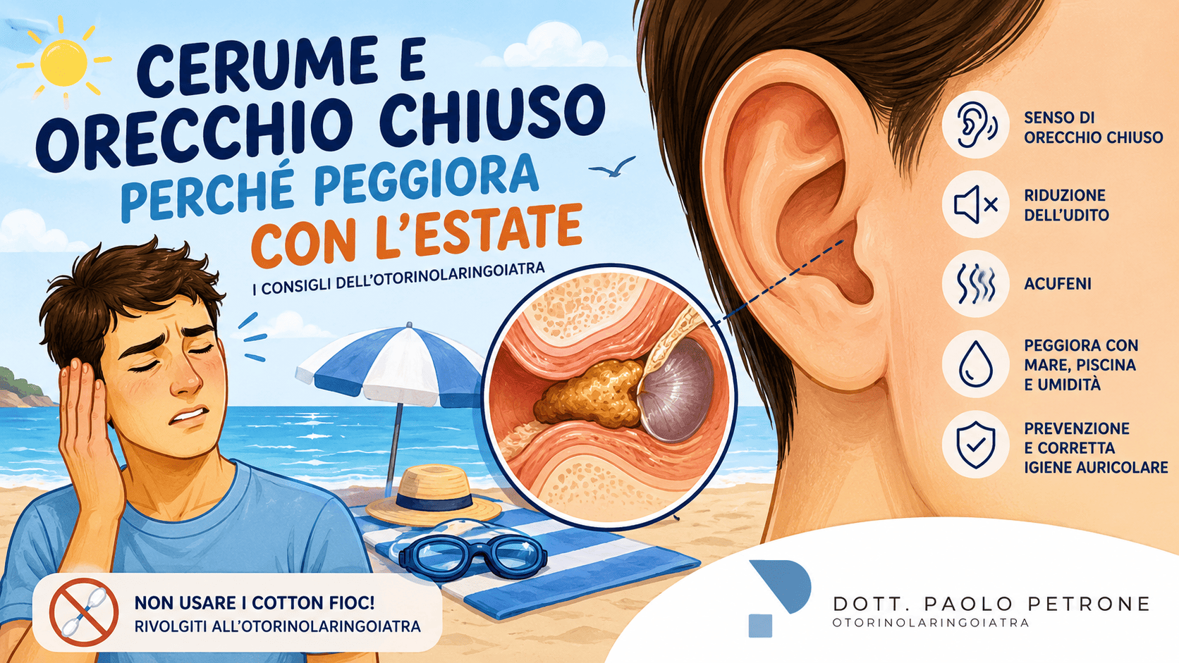Cerume e orecchio chiuso in estate: i consigli dell’otorinolaringoiatra per prevenire il tappo di cerume