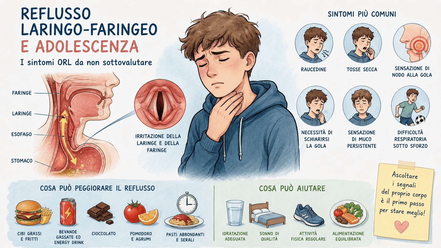 Reflusso laringo-faringeo nell’adolescenza: i sintomi otorino da non sottovalutare