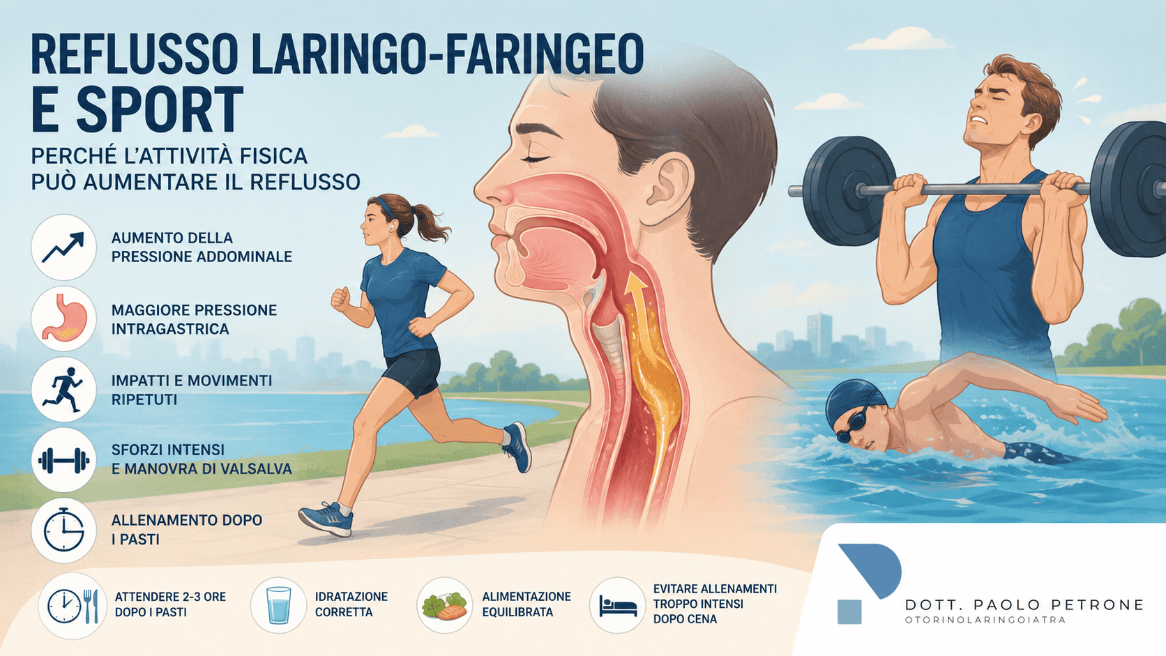 Reflusso laringo-faringeo e sport: così l’attività fisica intensa può peggiorare i sintomi otorino causati dal reflusso