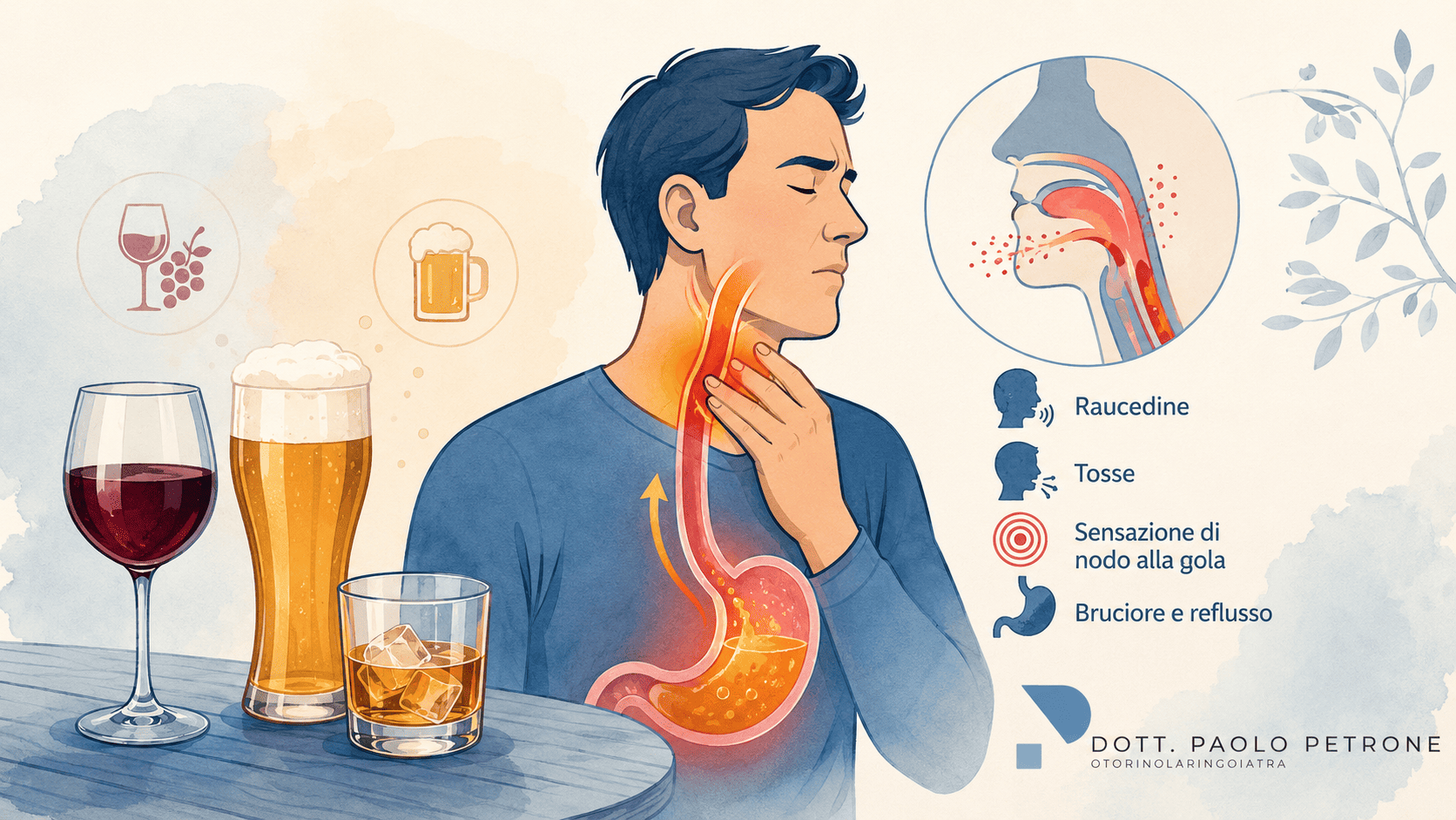 Vino, birra, alcol e reflusso: cosa succede alla gola e quale bevanda scegliere per chi soffre di reflusso laringo-faringeo? La guida dell’otorinolaringoiatra